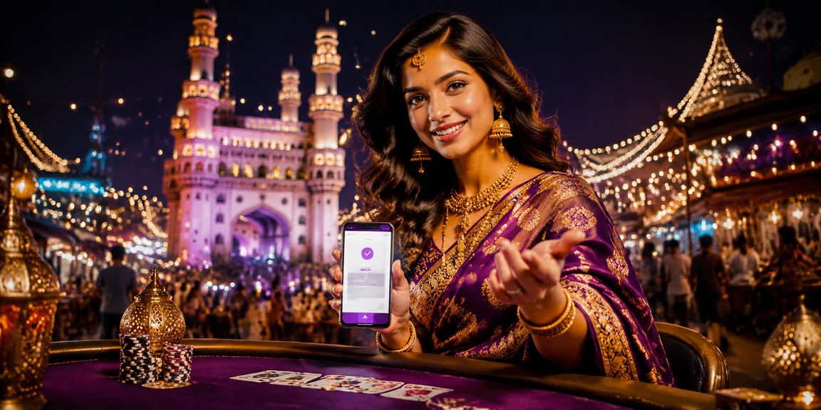 Player logging in on mobile device near Charminar in Hyderabad